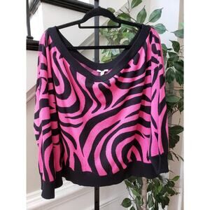 Bar III Sweater Women's 4X Pink Black‎ Zebra Print Off Shoulder Long Sleeve